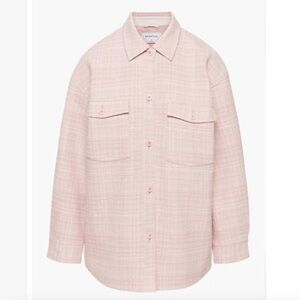 Aritzia  Babaton Joan Shacket Shirt Jacket Oversized Linen Tweed Pink Plaid 2